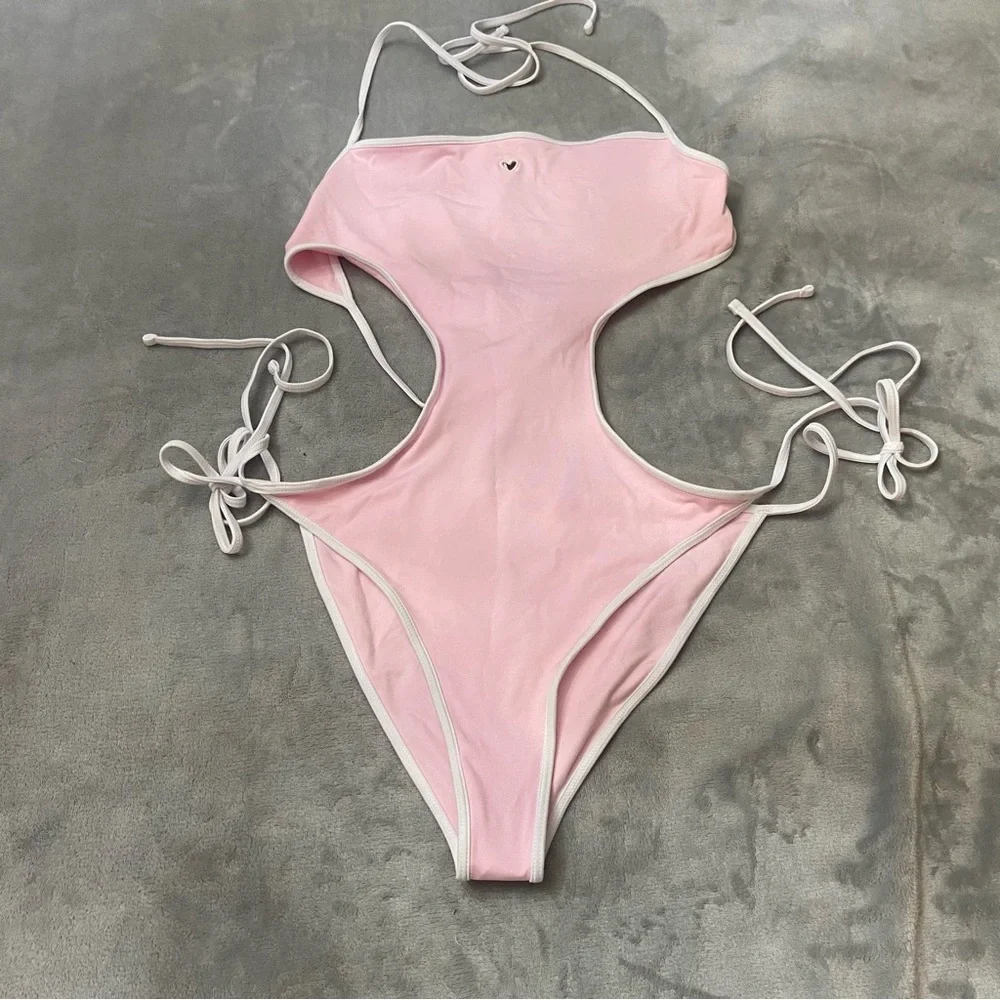 New! Frankie’s bikinis Amalia one piece monokini pink heart 24672